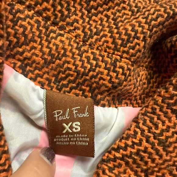 A81-Brown & Orange herringbone wool blend peacoat with 2 pockets & buttons - Picture 6 of 8